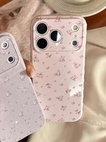 Nueva funda de teléfono de TPU de gelatina de unicolor con corazón lateral, patrón floral rosa, carcasa blanda de TPU ultrafina, restaura la sensación de agarre auténtica, funda de teléfono a prueba de golpes compatible con Apple 17 Pro Max/16 Pro Max/15 Pro Max/17 Pro/11 12 13 14 15 16/12/12 Pro/14 Pro Max/13 Pro Max/16 Pro, funda de teléfono blanda de TPU de gelatina - Rosa - Ver 3