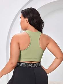 Front Zipper/Contrast Color/Women Plus Size/Removable Padded/Outdoor/Yoga/Sports Bra - Green - View 5
