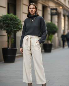 Women's Mousse Fang Cropped Knit Blouse High Neck Puff Sleeve - 石墨 - 查看 3