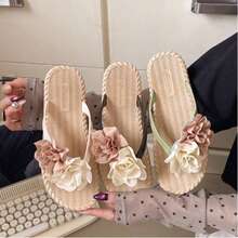 Sandalias de mujer, con un diseño moderno y adorable decorado con flores en dos tonos; chanclas con tiras entre los dedos, de suela plana y resistentes, ideales para la playa; sandalias de playa para mujer, chanclas para mujer - Verde - Ver 2