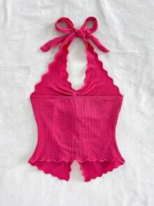 Top con espalda abierta, anudado en el cuello, con estilo sexy y bonito para el verano - Rojo violeta - Ver 3