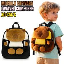 Mochila Capivara Infantil Macia e Confortável 30 Cm - Marrom/Amarelo - Visão 1
