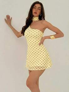 Vestido casual mini de lunares para mujer, adecuado para fiestas y salidas 83SN - Amarillo claro - Ver 6