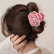 1pc/6PCS Cross-Border New Creative Vintage Rose Flower Claw Clip Fashion Versatile 3D French Bun Hair Claw - Rose Pink - View 4