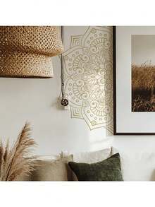 Gold Mandala Half Wall Decal, Bohemian Mandala Pattern Self-Adhesive Wall Sticker, Suitable For Bedroom Living Room Home Decor - Golden Mandala - View 2