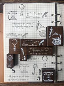 1 Box 7pcs Retro Stamp Set, Rubber Stamps For DIY Scrapbooking Decoration - YZ303's Past - View 3