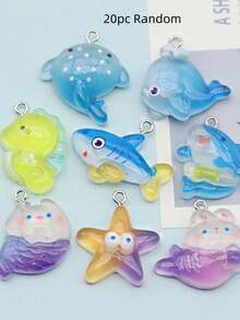 10-50pcs Cute Glitter Ocean Animal Resin Pendants With Rings, DIY Handmade Accessories For Bracelets, Necklaces, Hair Clips, Keychains, Ocean Creature Jewelry Making - Blue - View 14