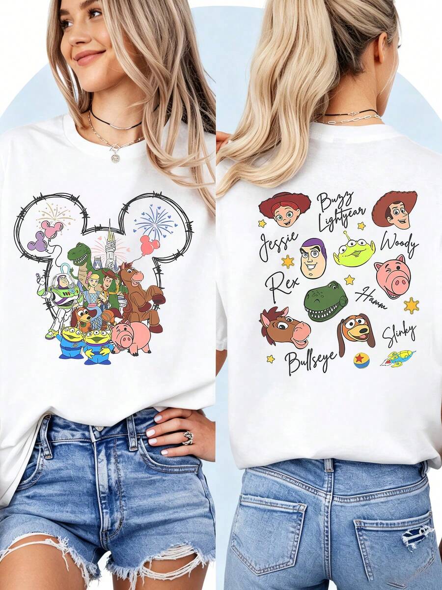 Toy Story "Crew Castle & Character Headshots" Double-Sided T-ShirtPerfect For Taking Photos At Disneyland, As A Souvenir, Casual Everyday Wear, Or Matching Family Outfits. It's Also An Ideal Valentine's Day Gift For Friends And Family. Unisex, A New Spring Style, Comfortable And Skin-Friendly, Suitable For Outdoor Wear. - White - View 1