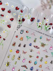 1 pieza Pegatinas de arte de uñas con flores y insectos de colores, accesorios de uñas 5D lindos, pegatinas de uñas hechas a mano, decoraciones de uñas, mejores productos de uñas para niñas y mujeres, arte de uñas Y2K, pegatinas de uñas de verano, estético - Multicolor - Ver 4