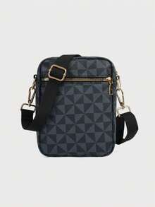 New Men's Bag, Casual Multi-Purpose, Universal One Shoulder Crossbody Small Backpack, Travel Storage Bag, Printed Pattern PU Leather - Navy Blue - View 8