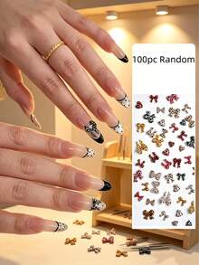 10-100pcs Y2K Leopard Print Bow & Heart Nail Charms, 3D Resin Flatback Nail Art Decoration, Cute Mini Bow Nail Studs For DIY Manicure Accessories - Multicolor - View 12