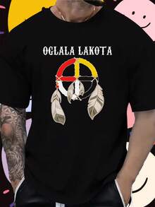 Sudadera  Oglala Lakota Sioux para Hombre con Rueda de la Medicina, Camiseta con Diseño Artístico de Sol y Luna, Cuello Redondo Suave y Transpirable, Manga Corta, Tejido Ligero para Todas las Estaciones [Regalo de Halloween] - Negro - Ver 1