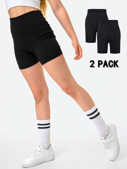 Solid Color 2pcs/Set Cycling Shorts & Yoga Leggings For Tween Girls (AZ143)