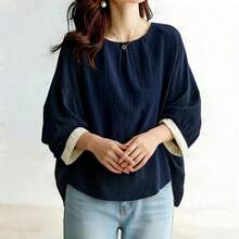 Women's Blouse Top T-Shirt Summer Clothes Round Neck Short Sleeve Simple Loose Casual Stylish Adult Figure-Flattering Relaxed Lightweight Breathable Everyday Wear Loungewear - Navy Blue - View 4