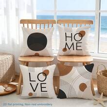 4 件套波西米亚几何图案“HOME & LOVE”印花抱枕套（不含枕芯），尺寸：17.7*17.7 英寸（45*45 厘米）/19.69*19.69 英寸（50*50 厘米）/15.75*15.75 英寸（40*40 厘米），单面印花，涤纶材质，简约圆弧同心线抱枕套，适用于沙发、客厅、卧室、汽车、办公室、酒店、民宿装饰，是馈赠亲朋好友的完美礼物。 - 彩色 - 查看 7
