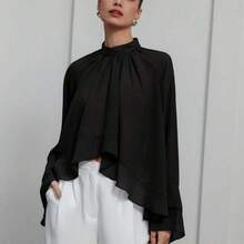 Aveloria  Blusa elegante y lujosa de gasa con volantes y capas en tonos púrpura-rojo para mujeres - Verde - Ver 6