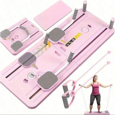 5-In-1 Foldable Pilates Board - Portable Multifunctional Resistance Trainer With Resistance Bands And Handles, Purple. Ideal For Core Strength, Muscle Toning And Flexibility Training
