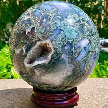 1pc Stunning Rare Moss Agate Crystal Cluster Ball, Mineral Collectible, Exquisite Moss Agate Crystal Ball, Loose Gemstone Replica, Perfect Home Decor Art Collectible, Unique Holiday Gift, Ideal Choice For Collectors - Moss Agate - View 3
