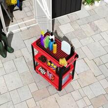 Tool Trolley With 3 Levels, Metal Frame, 120 Kg Load Capacity, Wheels, Handle, Red - 1PC - View 6
