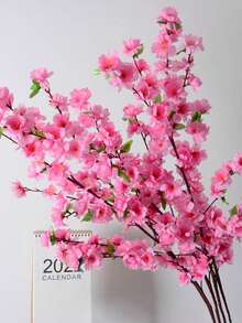 1pc Elegant Artificial Peach Blossom Branch - Decorative Flower For Garden, Suitable For Anniversary, Wedding, Easter, Birthday, New Year, Indoor/Outdoor Holiday Decor, No Power Source, Container Not Included - Pink - View 6