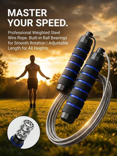 Premium 3M Adjustable Blue Steel Wire Jump Rope For Aerobic Exercise Cardio Training And Slim Body Tangle-Free 360 Ball Bearing Rapid Speed Cable Home Gym Workout Equipment Travel Essential For Men Women Adults