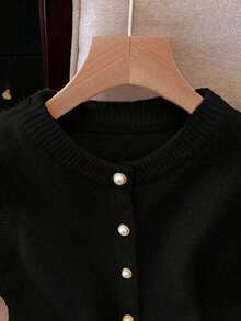 Chaleco de punto elegante y versátil con botones delanteros, estilo elegante y minimalista de moda francesa para mujer - Negro - Ver 6