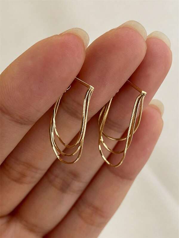 1 paire de boucles d'oreilles à chaîne métallique minimaliste à la mode, boucles d'oreilles longues personnalisées de style européen et américain pour femmes et filles, convenant pour les fêtes, les banquets, les voyages, les vacances, les accessoires de bijouterie, les cadeaux