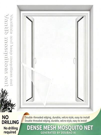 A White Self-Adhesive Reusable Insect-Proof Window Screen, Which Doesn't Require Punching Holes And Is Easy To Install. It Can Completely Prevent Various Insects From Entering And Can Ensure The Circulation Of Air And Light. It Is Suitable For Bedrooms, Dormitories, Hotels, Rental Houses And Apartments.