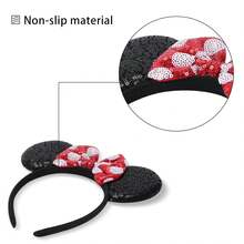 2pcs Disney Red Mouse Ear Sequin Headband, Shiny Bow Headband, Travel Essential Accessory, Girls Princess Costume Decor - Ear Headband - View 11