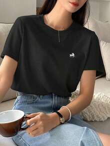 Camiseta con diseño bordado - Negro - Ver 3