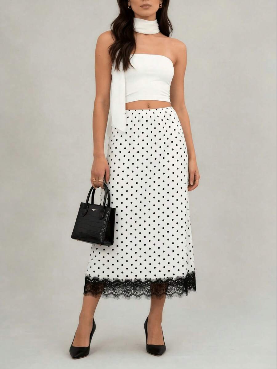 Solid Color Polka Dot Elegant Faux Fur Patchwork Skirts White - White - View 1
