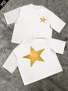 The Bright Golden Star Symbolizes Inner Energy And The Desire To Achieve Dreams With Confidence And Optimism, Reflecting A Radiant And Positive Personality. Ideal For Expressing Motivation And Hope In Daily Life. Men's Double-Sided T-Shirt With A Modern Print - 白色 - 查看 8