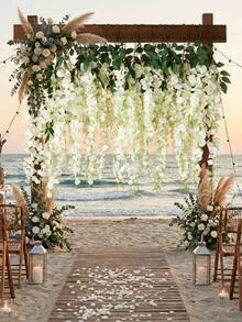 2-Pronged Bean Flower Artificial Vine 100cm 1set(6pcs) Silk Fabric Suitable For Spring, Summer, Autumn, Winter All Seasons Room Decoration, Wedding Arch Decoration, Home Decoration, Outdoor Yard Decoration, Ceiling Hanging Decoration - Two-pronged White Tofu Pudding, 6 Pieces - View 7
