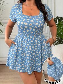 Mono de manga corta con estampado de lunares minimalista y retro para mujer talla, adecuado para el verano - Multicolor 5 - Ver 2