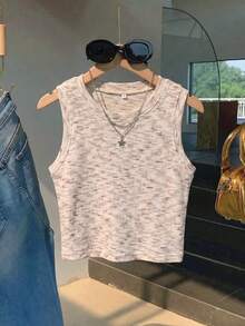 Es Trus Women's Summer Street Fashion, Korean Style Comfortable Retro All-Match Chic Commuter Versatile Y2K Clothing, Suitable For Outdoor Leisure, Regular Niche Fitted Sweet Spicy Girl Sexy Midriff Colorful Casual Tank Top - Multicolor - View 2