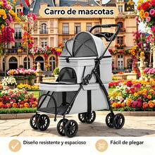 Double Pet Stroller Lightweight Foldable Dog & Cat Stroller - Gris - Ver 1