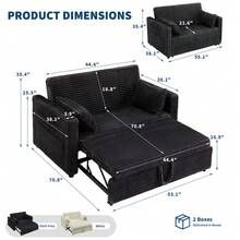 Sofá cama de 2 plazas de 55 pulgadas, sofá convertible con respaldo regulable, tapizado en terciopelo pana desmontable, color gris oscuro, ideal para salón - Gris Oscuro - Ver 2