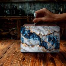 1pc Handmade Wooden Artistic Coin Storage Box, Turquoise Marble Decor Rectangular Wooden Display Box, Suitable For Home Decor, Library Display, Halloween And Christmas Gifts - Multicolor - View 3