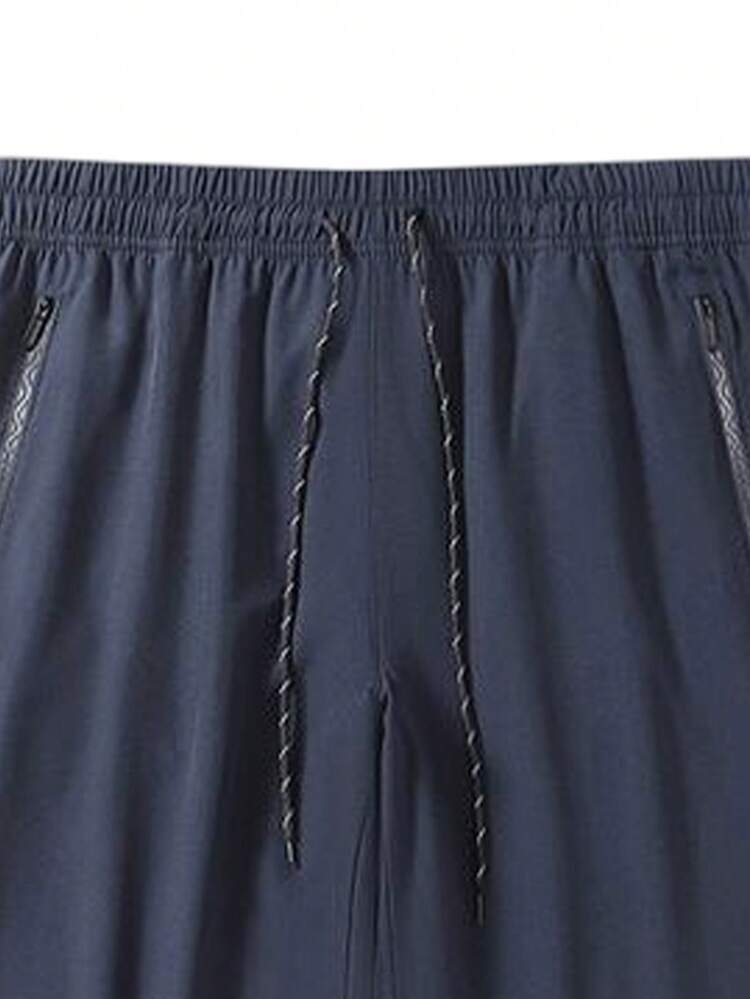 Plus Size Men's Sports Pants 1XL-5XL, Spring/Autumn/Summer Thin Quick-Dry, With Zipper Pockets And Waist Drawstring, For Tall Men's Fall - Navy Blue - View 5