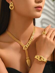 4pcs/Set Fashionable Retro Minimalist Personalized European And American Women's Party Outfit (Accessories Randomly Placed) - Yellow Gold - View 15