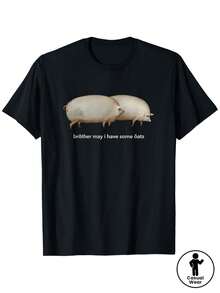 Brother May I Have Some Oats T-shirt classique avec motif de cochons, unisexe, en coton, décontracté, à col rond, à manches courtes, pour l'extérieur, légèrement extensible, légèrement élastique, 100% coton, tailles S-XXL - Noir - Voir 2