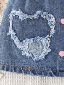 Falda vaquera con cintura elástica y diseño de corazón rasgado para niñas, conjunto de moda adecuado como regalo, para verano - Lavado ligero - Ver 5