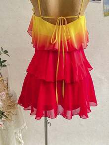 FJDVSoleia Nuevo vestido elegante y romántico para invitados de boda, de unicolor, con espalda descubierta, multicapa con volantes de gasa, minivestido, adecuado para estilo bohemio, boho, flores románticas, vacaciones, fiestas florales, citas, San Valentín, Pascua, carnaval, té de la tarde, playa, crucero, vacaciones en la ciudadFBSB 1SYR - Naranja Quemada - Ver 6