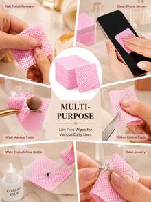 1000pcs Lint-Free Nail Polish Remover Pads - Acetone Resistant, Suitable For Nail Preparation And Gel Nail Removal, Can Be Used For Eyelash Extensions, Waterless Nail Cleaning, Suitable For Salon And Home Use, Pink Lint-Free Nail Wipes, Disposable Nail Polish Remover Pads, Non-Woven Nail Pads - Multicolor - View 5