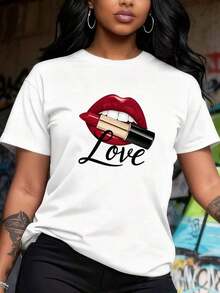 Funny Lipstick Design T-Shirt-1 - White 4 - View 4