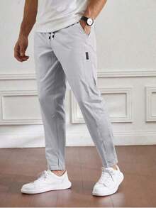 Pantalones ligeros de verano para hombre con cordón en la cintura y pierna entallada, para otoño - Gris Oscuro - Ver 1