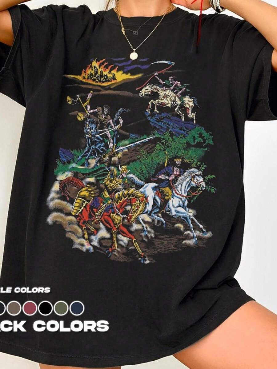 Four Horsemen Dark Fantasy 90s Graphic Tee Image 3 (2) - 黑色 - 查看 1