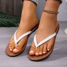 Spring/Summer New Thong Sandals, Round Toe Flat Flip Flops, Casual Indoor/Outdoor Slippers - White Brown - View 8