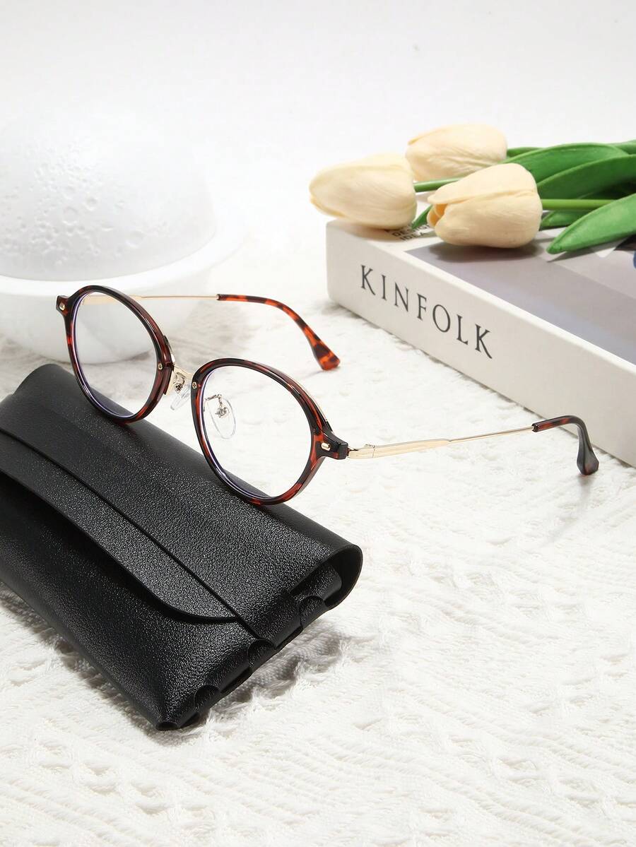 1 Pair Metal TR Frame Oval Fashionable Non-Prescription Glasses - A - View 1
