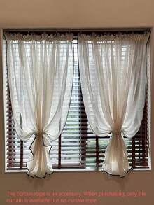 1pc Japanese Retro & Linen Color-Blocking Ruffled Hem Curtain, Semi-Sheer, Suitable For Living Room, Bedroom, Balcony, Multi-Scene Use - Beige - View 1